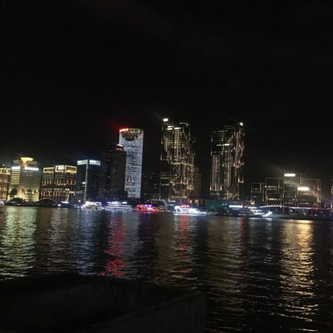 Shanghai by night: View from Pudong over to the Bund